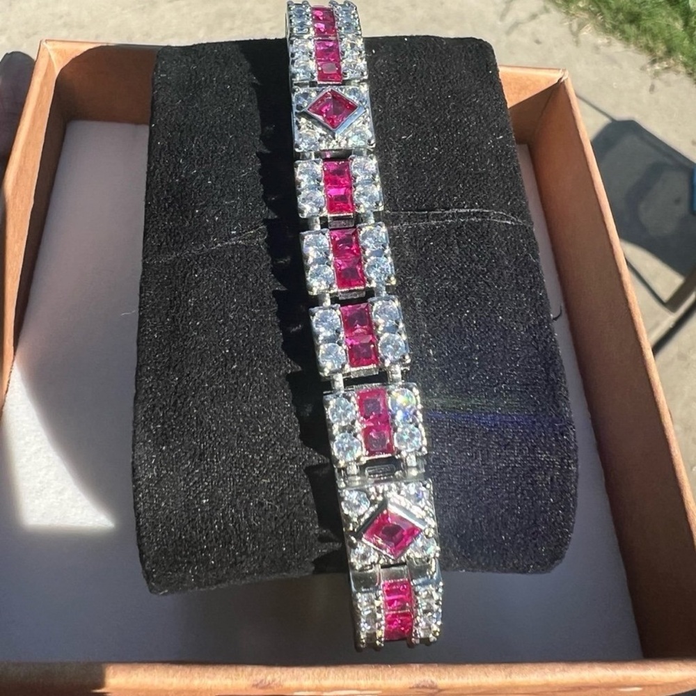 Swarovski Pink and Clear Crystal Bracelet in Silver Tone - Picture 7 of 12